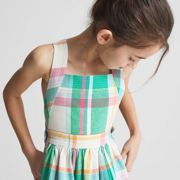 NWT REISS | Girls Matilda Jr. Cross Back Green Check Plaid Dress | Size 8-9Y - Picture 8 of 9